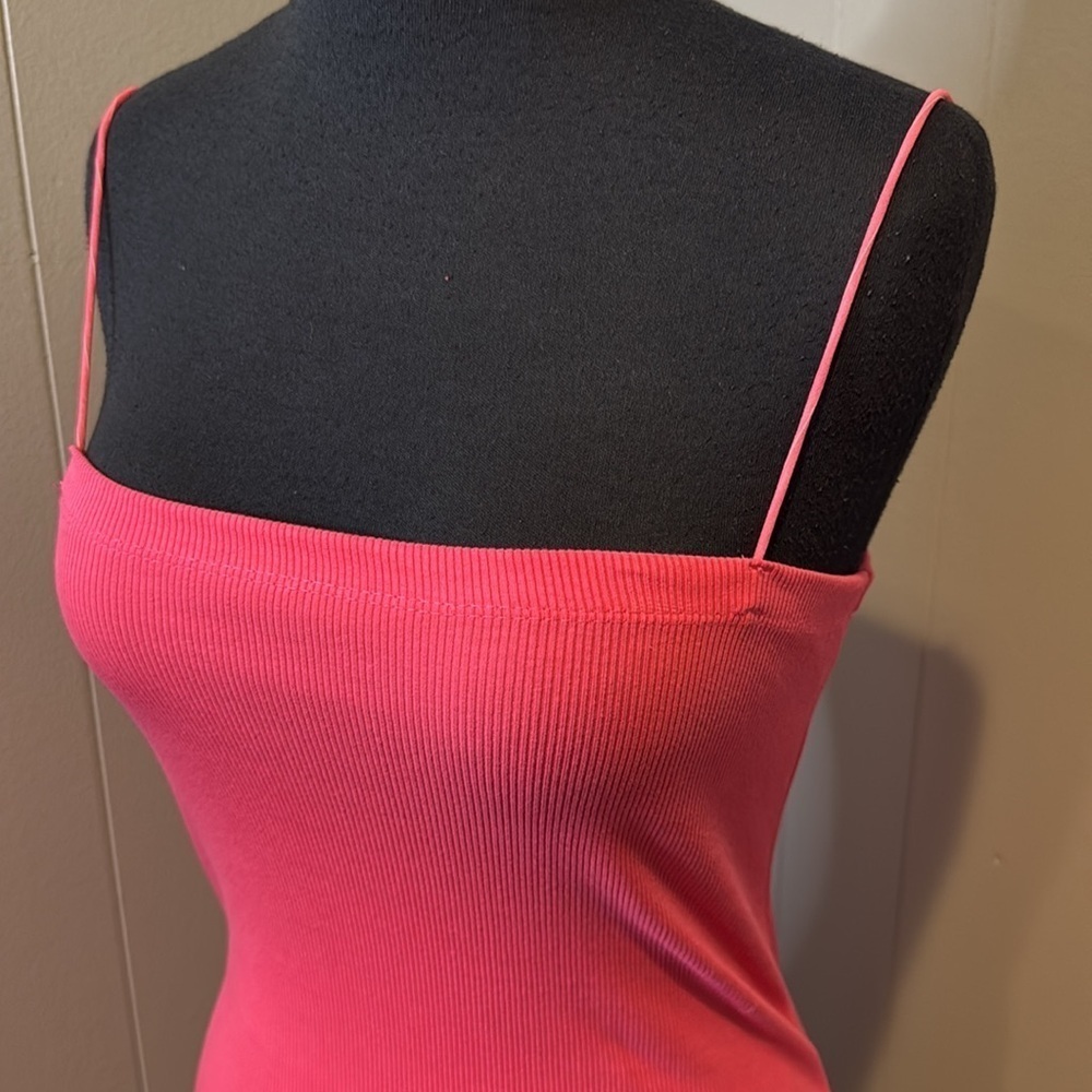 Zara Ribbed Mini Dress Womens Medium Large Camellia Pink Bodycon Fitted Stretch - Picture 3 of 7